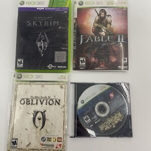 Xbox 360 RPG 4 Game Bundle Skyrim Fable II Oblivion Bioshock 2 Fantasy Untested